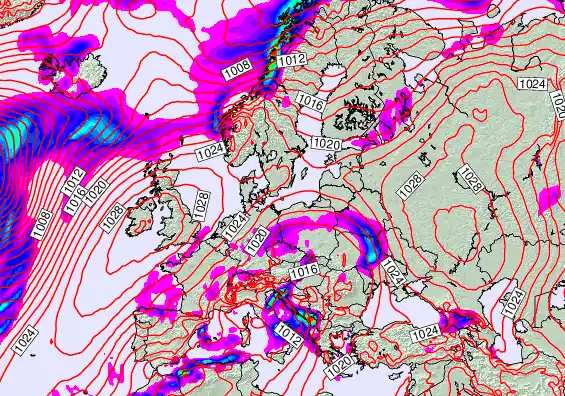 Europe forecast chart for Thursday, November 27th, 2025 at 12:00 AM