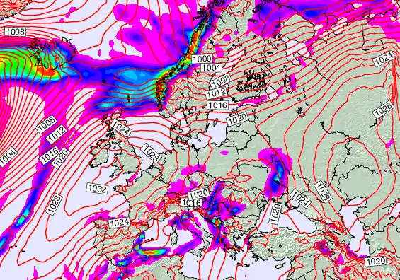 Europe forecast chart for Thursday, November 27th, 2025 at 12:00 PM
