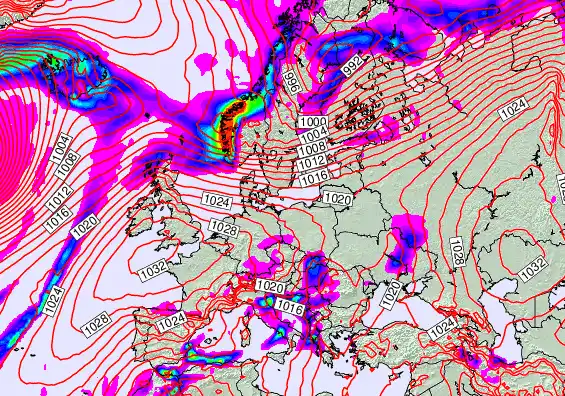 Europe forecast chart for Thursday, November 27th, 2025 at 6:00 PM