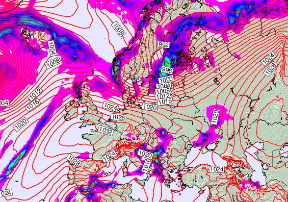 Europe forecast chart for Friday, November 28th, 2025 at 12:00 AM