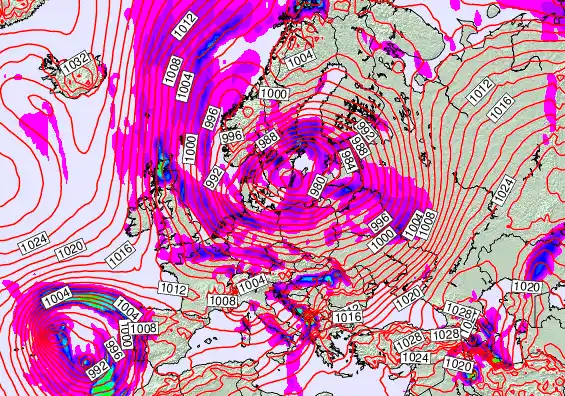 Europe forecast chart for Friday, January 2nd, 2026 at 12:00 PM