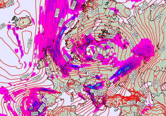 Europe forecast chart for Saturday, January 3rd, 2026 at 12:00 PM