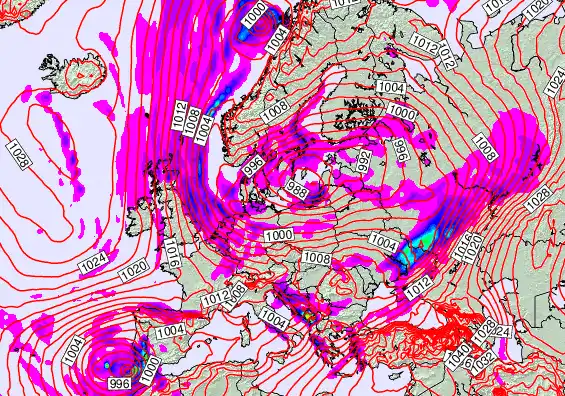 Europe forecast chart for Saturday, January 3rd, 2026 at 6:00 PM