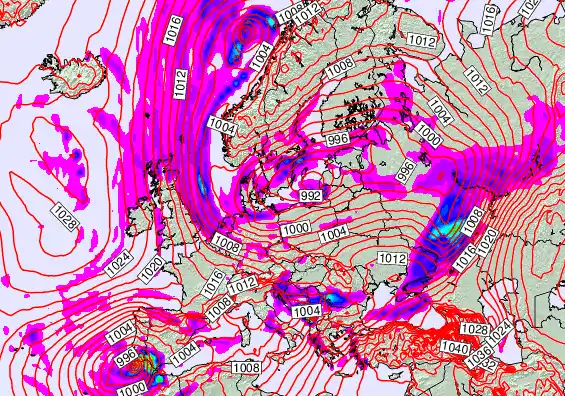 Europe forecast chart for Sunday, January 4th, 2026 at 12:00 AM