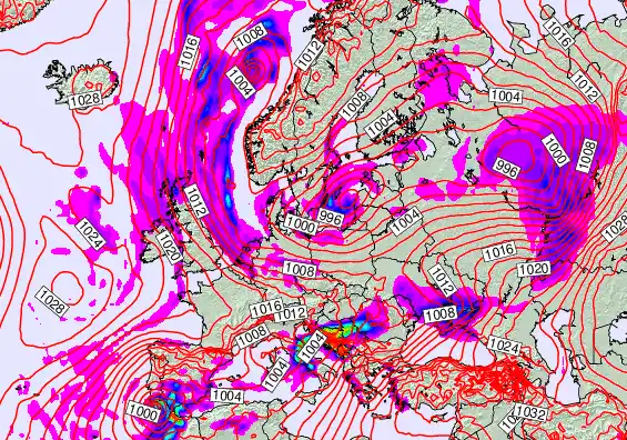 Europe forecast chart for Sunday, January 4th, 2026 at 12:00 PM