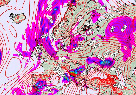 Europe forecast chart for Sunday, January 4th, 2026 at 6:00 PM