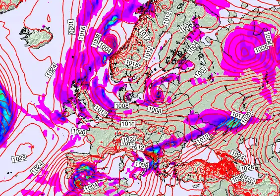 Europe forecast chart for Monday, January 5th, 2026 at 12:00 AM