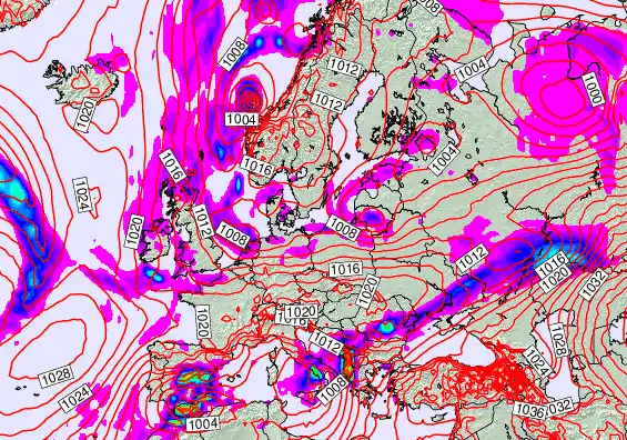 Europe forecast chart for Monday, January 5th, 2026 at 6:00 AM