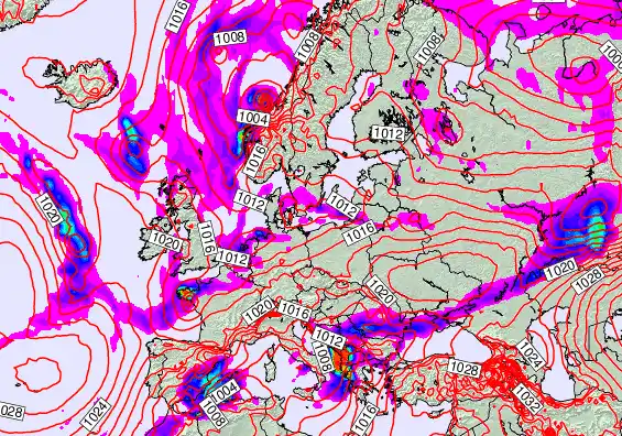 Europe forecast chart for Monday, January 5th, 2026 at 6:00 PM