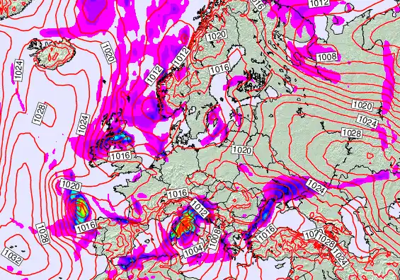 Europe forecast chart for Tuesday, January 6th, 2026 at 12:00 PM