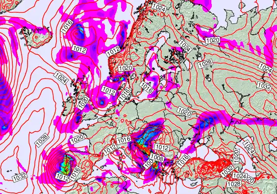 Europe forecast chart for Wednesday, January 7th, 2026 at 12:00 AM