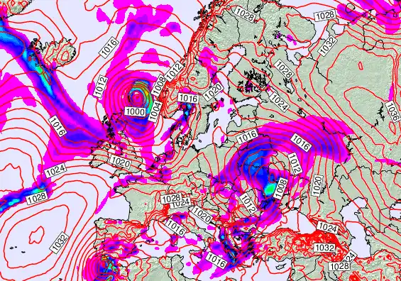 Europe forecast chart for Wednesday, January 7th, 2026 at 6:00 PM