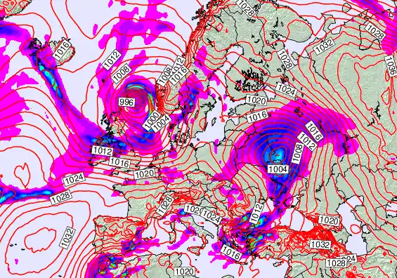 Europe forecast chart for Thursday, January 8th, 2026 at 12:00 AM