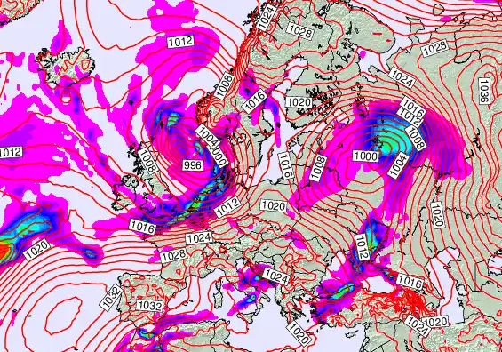 Europe forecast chart for Thursday, January 8th, 2026 at 12:00 PM