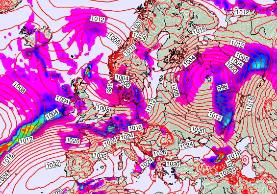 Europe forecast chart for Friday, January 9th, 2026 at 12:00 AM