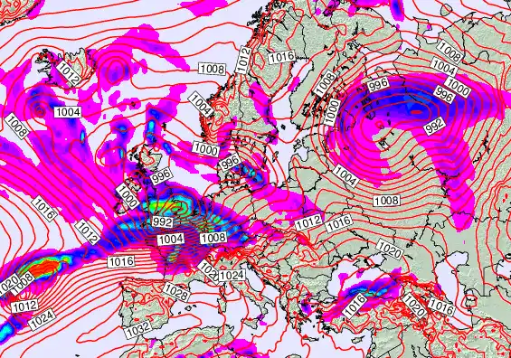 Europe forecast chart for Friday, January 9th, 2026 at 12:00 PM