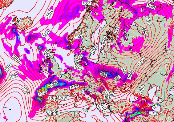 Europe forecast chart for Saturday, January 10th, 2026 at 12:00 PM