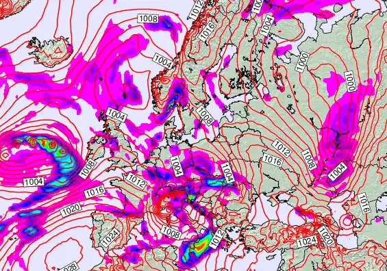 Europe forecast chart for Sunday, January 11th, 2026 at 12:00 PM