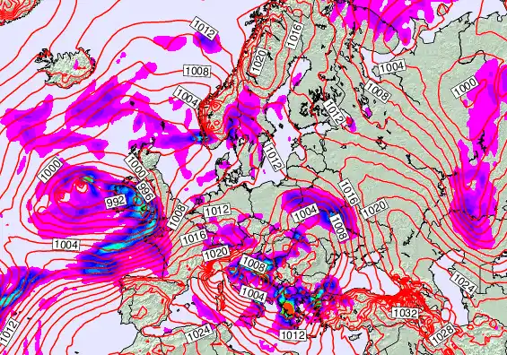 Europe forecast chart for Monday, January 12th, 2026 at 12:00 AM