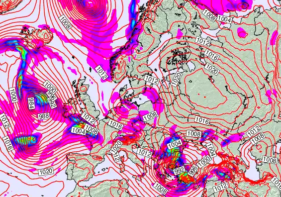 Europe forecast chart for Wednesday, February 18th, 2026 at 12:00 AM