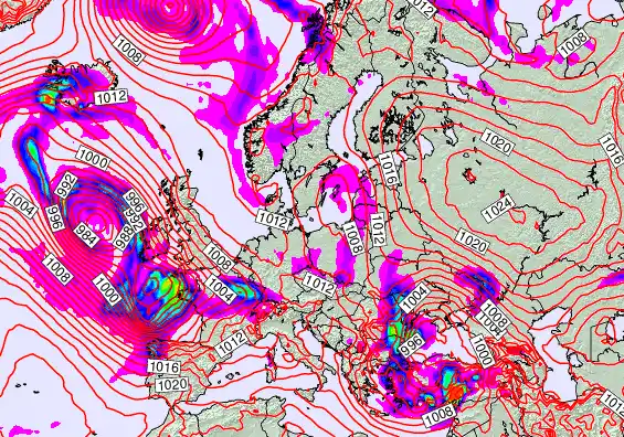 Europe forecast chart for Wednesday, February 18th, 2026 at 12:00 PM