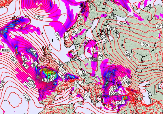 Europe forecast chart for Wednesday, February 18th, 2026 at 6:00 PM