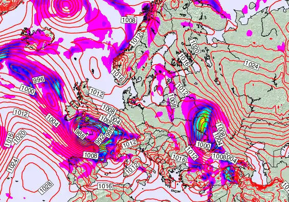 Europe forecast chart for Thursday, February 19th, 2026 at 12:00 AM
