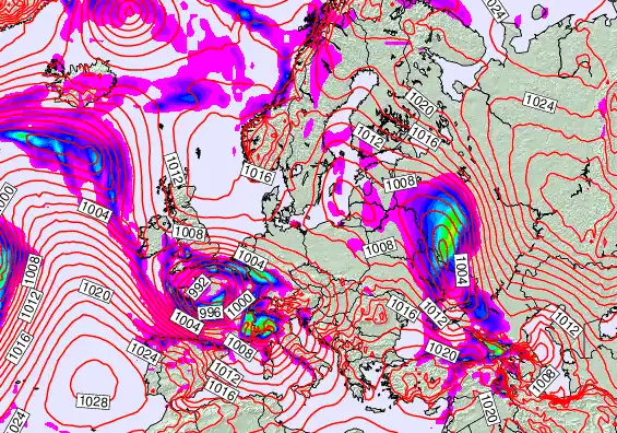 Europe forecast chart for Thursday, February 19th, 2026 at 6:00 AM