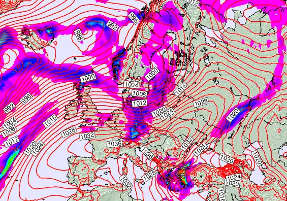 Europe forecast chart for Saturday, February 21st, 2026 at 6:00 PM