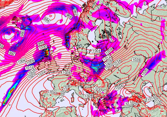Europe forecast chart for Sunday, February 22nd, 2026 at 6:00 AM