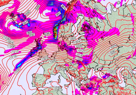 Europe forecast chart for Sunday, February 22nd, 2026 at 6:00 PM