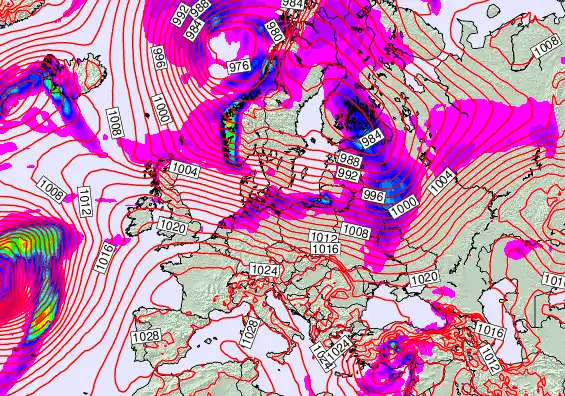 Europe forecast chart for Monday, February 23rd, 2026 at 12:00 PM