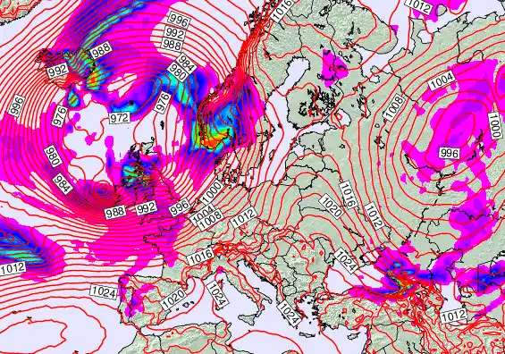 Europe forecast chart for Wednesday, February 25th, 2026 at 12:00 PM