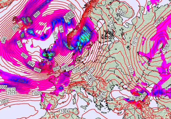 Europe forecast chart for Wednesday, February 25th, 2026 at 6:00 PM