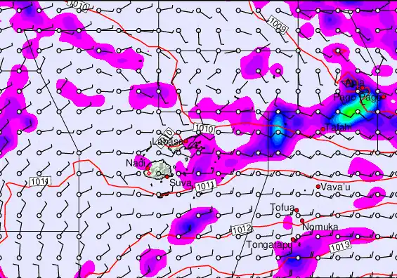 Fiji Islands forecast chart for Saturday, December 27th, 2025 at 12:00 AM