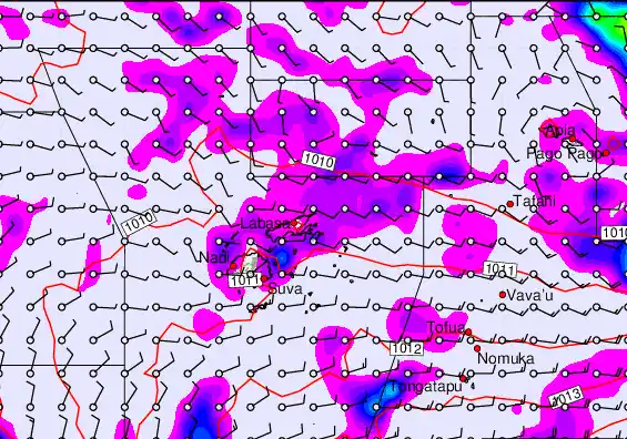 Fiji Islands forecast chart for Saturday, December 27th, 2025 at 6:00 PM