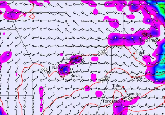 Fiji Islands forecast chart for Sunday, December 28th, 2025 at 6:00 AM