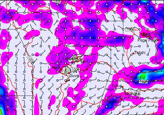 Fiji Islands forecast chart for Sunday, December 28th, 2025 at 6:00 PM