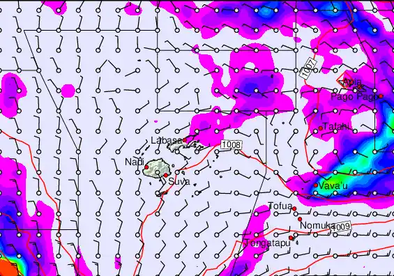 Fiji Islands forecast chart for Monday, December 29th, 2025 at 12:00 AM