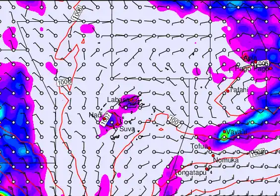 Fiji Islands forecast chart for Monday, December 29th, 2025 at 6:00 AM