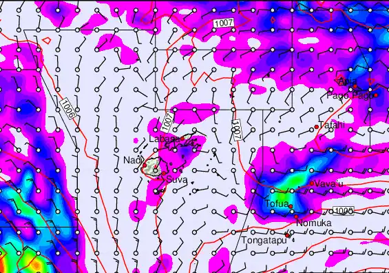 Fiji Islands forecast chart for Monday, December 29th, 2025 at 6:00 PM