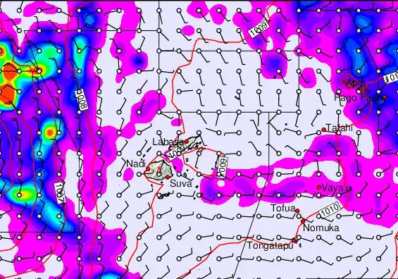 Fiji Islands forecast chart for Thursday, January 1st, 2026 at 6:00 PM