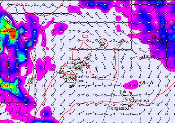 Fiji Islands forecast chart for Friday, January 2nd, 2026 at 12:00 AM