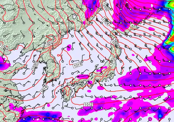 Japan forecast chart for Wednesday, October 8th, 2025 at 6:00 PM