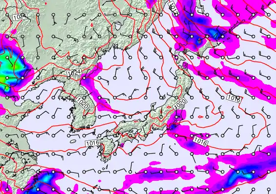 Japan forecast chart for Thursday, October 9th, 2025 at 6:00 PM