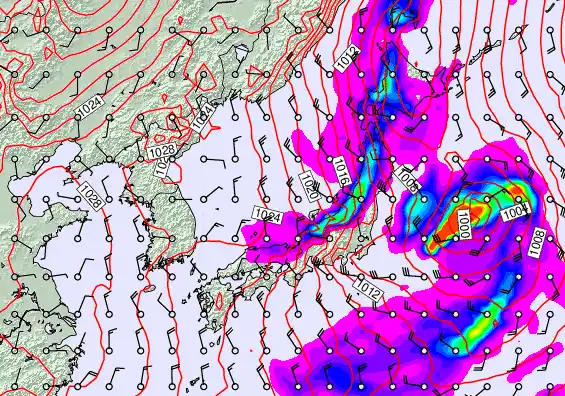 Japan forecast chart for Wednesday, February 18th, 2026 at 12:00 PM