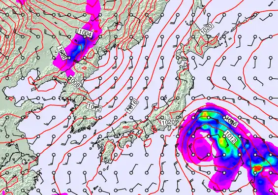 Japan forecast chart for Saturday, February 21st, 2026 at 12:00 PM