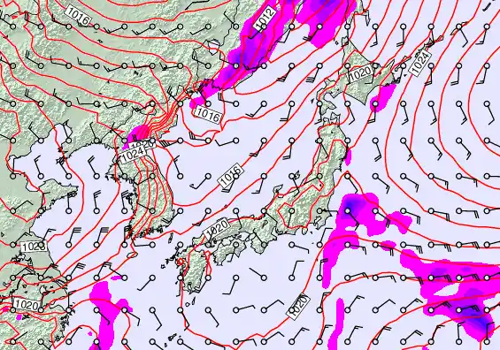 Japan forecast chart for Sunday, February 22nd, 2026 at 12:00 PM