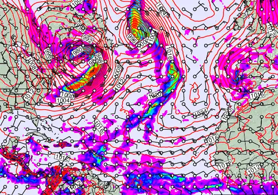 North Atlantic forecast chart for Monday, November 17th, 2025 at 12:00 AM