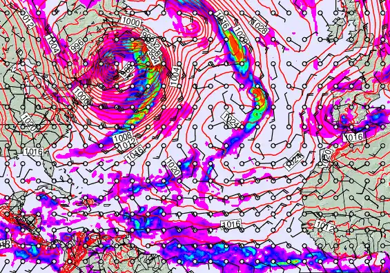 North Atlantic forecast chart for Monday, November 17th, 2025 at 12:00 PM